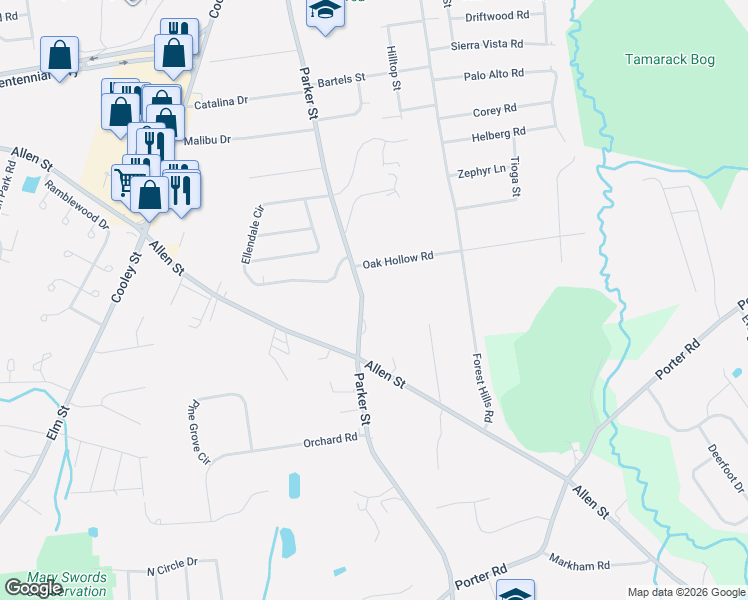 map of restaurants, bars, coffee shops, grocery stores, and more near 2041 Parker Street in Springfield