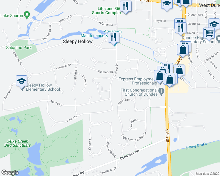 map of restaurants, bars, coffee shops, grocery stores, and more near 1291 Locust Drive in Sleepy Hollow