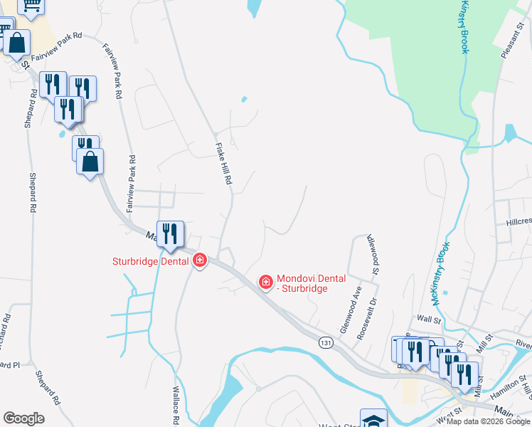 map of restaurants, bars, coffee shops, grocery stores, and more near 3 Berry Farms Road in Sturbridge