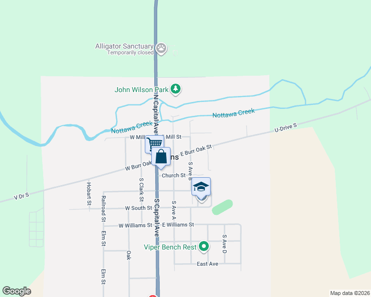 map of restaurants, bars, coffee shops, grocery stores, and more near 110 South B Avenue in Athens