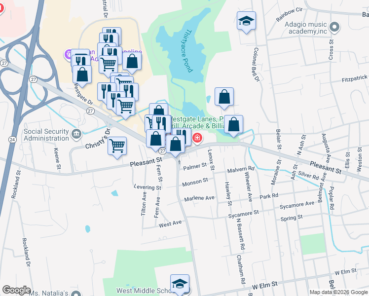 map of restaurants, bars, coffee shops, grocery stores, and more near in Brockton