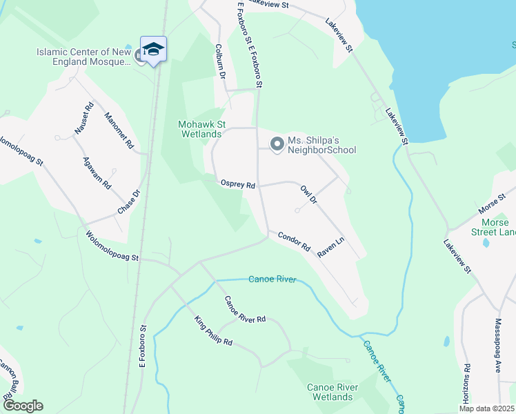 map of restaurants, bars, coffee shops, grocery stores, and more near 4 Osprey Road in Sharon