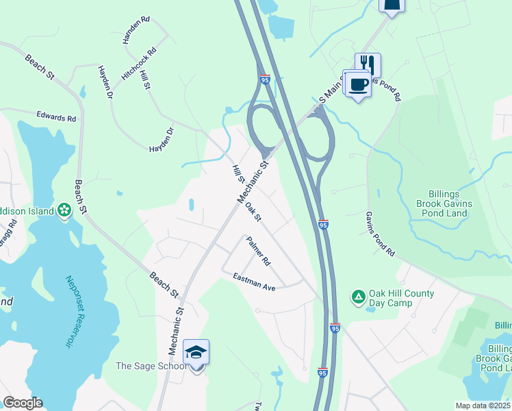 map of restaurants, bars, coffee shops, grocery stores, and more near 2 Cheryl Drive in Foxborough