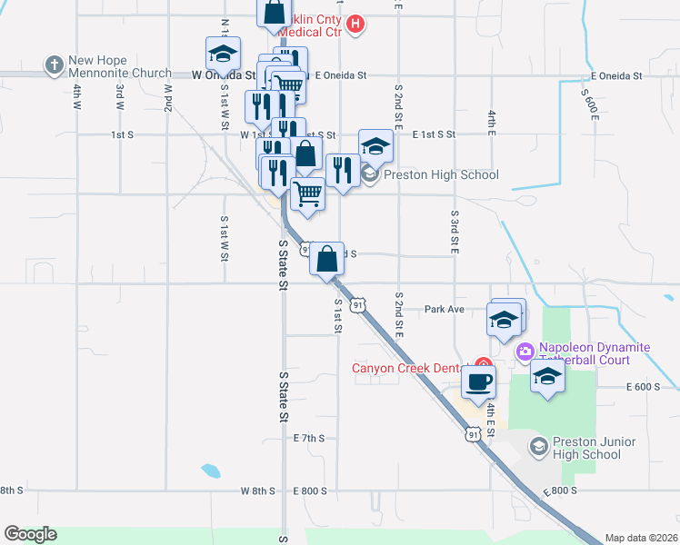 map of restaurants, bars, coffee shops, grocery stores, and more near in Preston