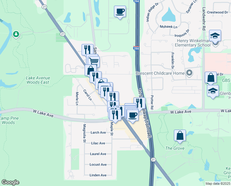map of restaurants, bars, coffee shops, grocery stores, and more near 3731 Salem Walk in Northbrook