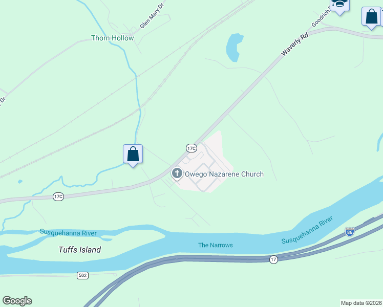 map of restaurants, bars, coffee shops, grocery stores, and more near 3766 Waverly Road in Owego