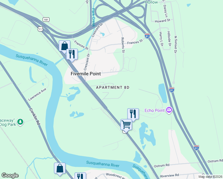 map of restaurants, bars, coffee shops, grocery stores, and more near 933 U.S. 11 in Kirkwood