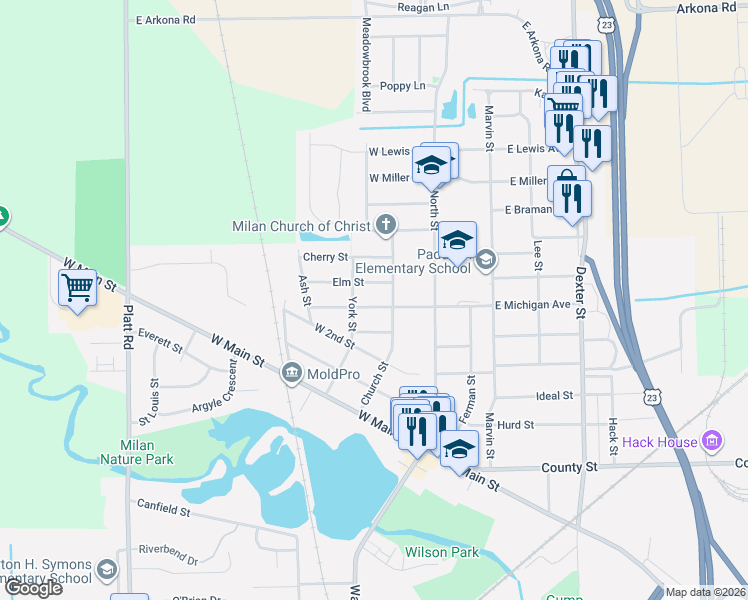 map of restaurants, bars, coffee shops, grocery stores, and more near 117 Elm Street in Milan