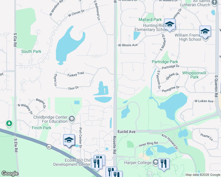 map of restaurants, bars, coffee shops, grocery stores, and more near 1060 Roselle Road in Inverness