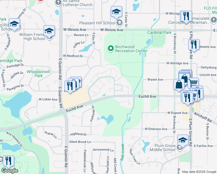 map of restaurants, bars, coffee shops, grocery stores, and more near 1096 South Parkside Drive in Palatine