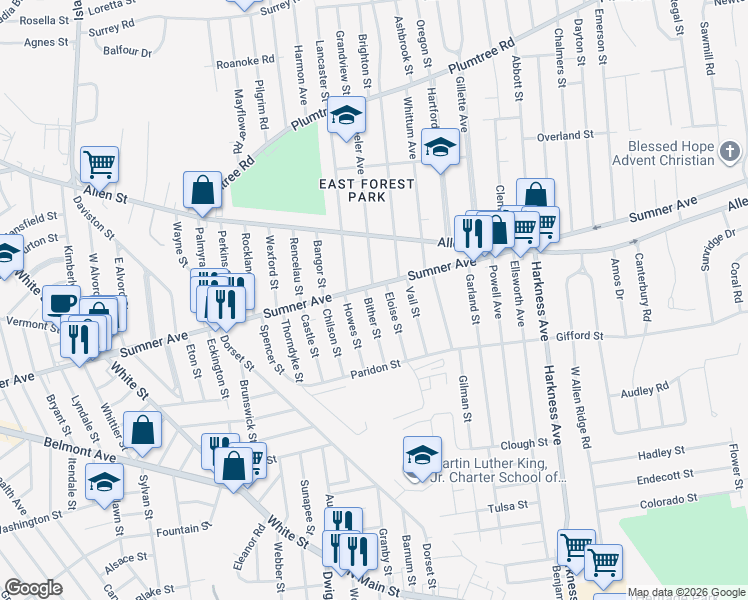map of restaurants, bars, coffee shops, grocery stores, and more near 1062 Sumner Avenue in Springfield