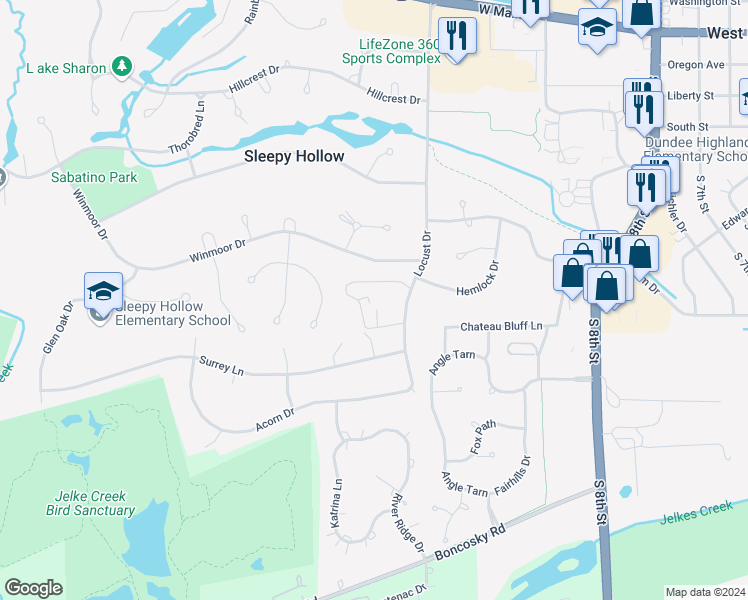 map of restaurants, bars, coffee shops, grocery stores, and more near 944 Locust Drive in Sleepy Hollow