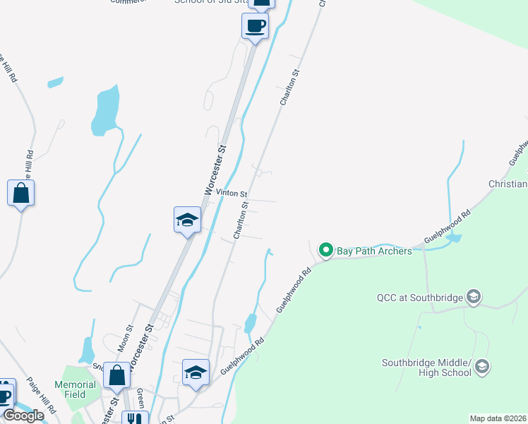 map of restaurants, bars, coffee shops, grocery stores, and more near 34 Fairmount Avenue in Southbridge