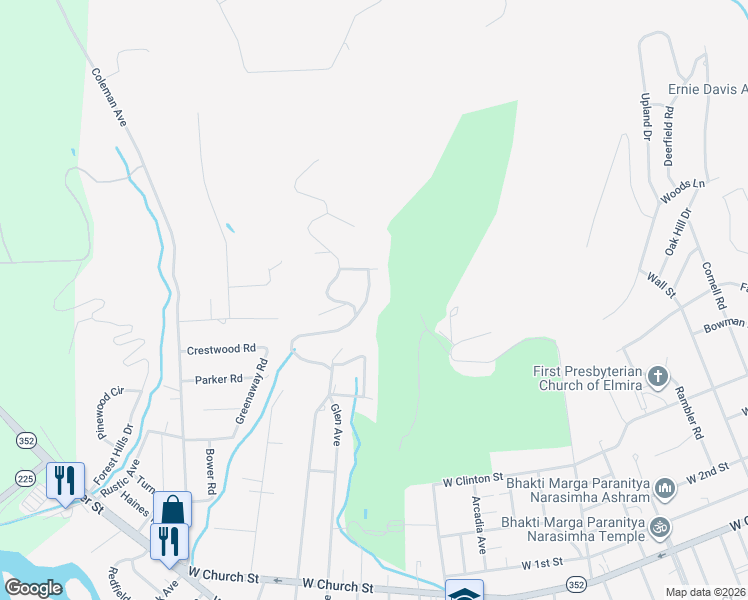 map of restaurants, bars, coffee shops, grocery stores, and more near 767 Stony Brook Road in Elmira