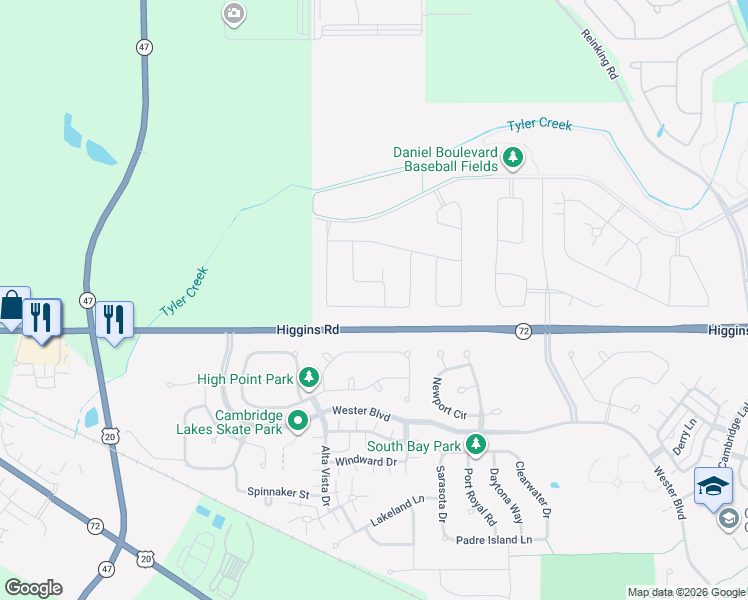 map of restaurants, bars, coffee shops, grocery stores, and more near 1610 Prospect Circle in Pingree Grove