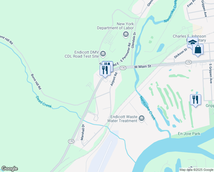 map of restaurants, bars, coffee shops, grocery stores, and more near 228 Airport Road in Endicott