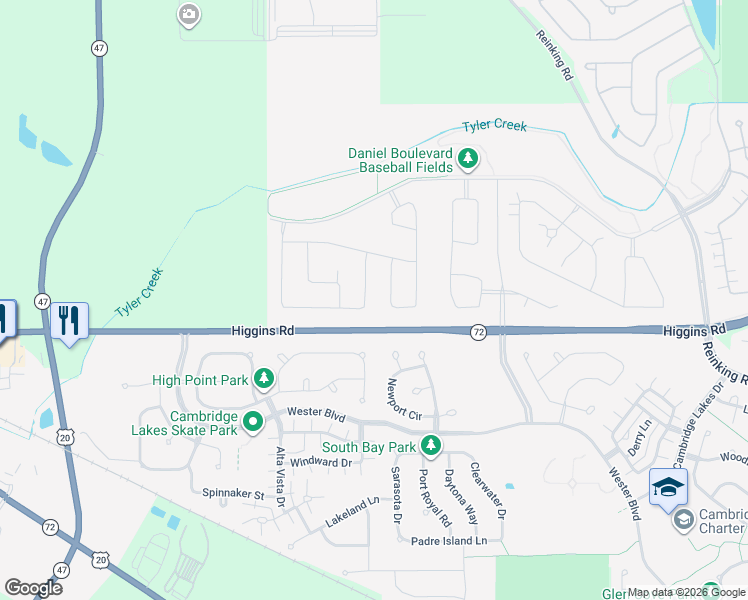map of restaurants, bars, coffee shops, grocery stores, and more near 42W276 Highway 72 in Hampshire