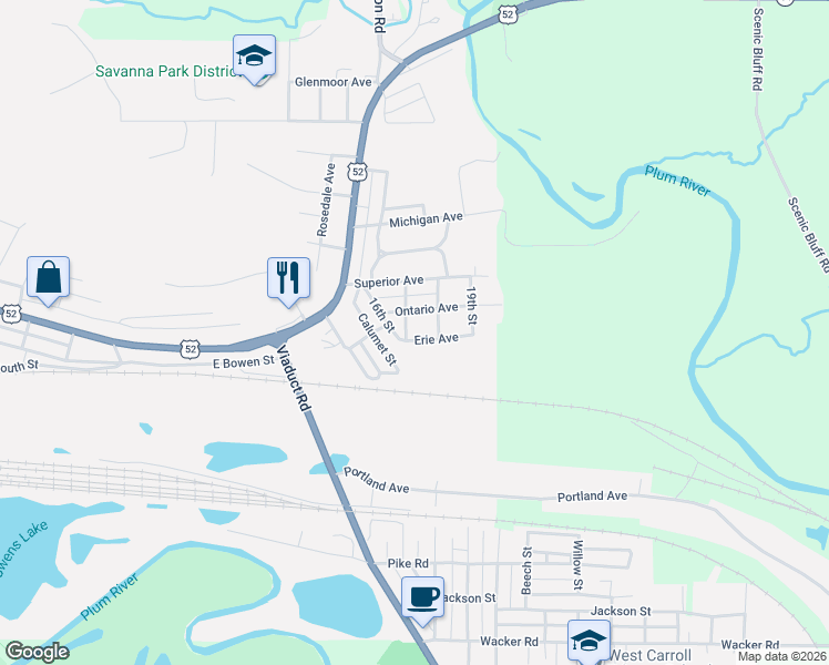 map of restaurants, bars, coffee shops, grocery stores, and more near 101-123 17th St in Savanna