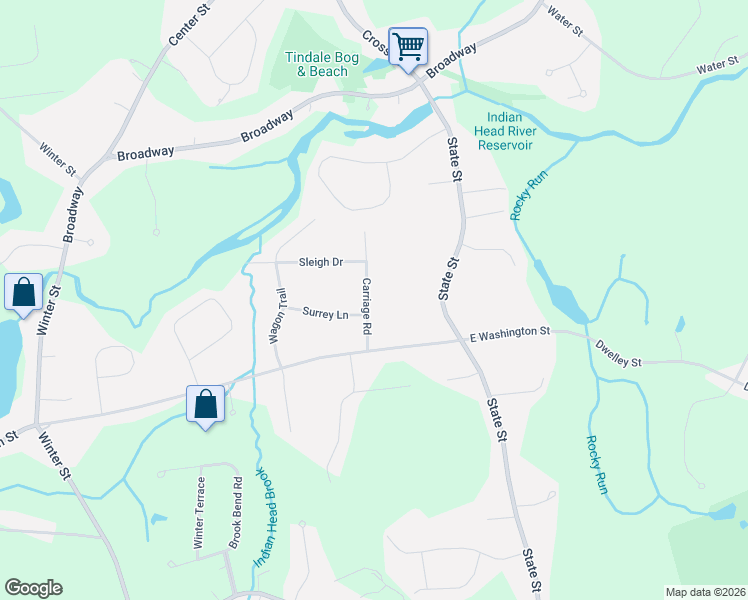 map of restaurants, bars, coffee shops, grocery stores, and more near 63 Carriage Road in Hanson