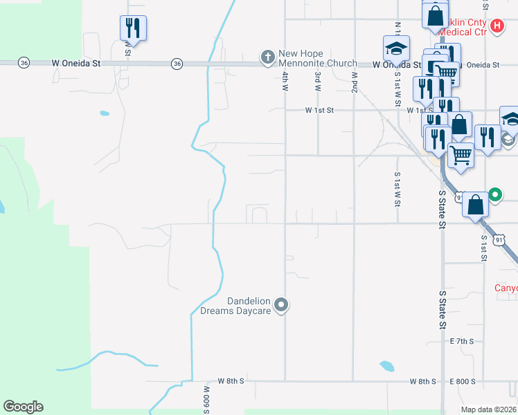 map of restaurants, bars, coffee shops, grocery stores, and more near 370 South in Preston