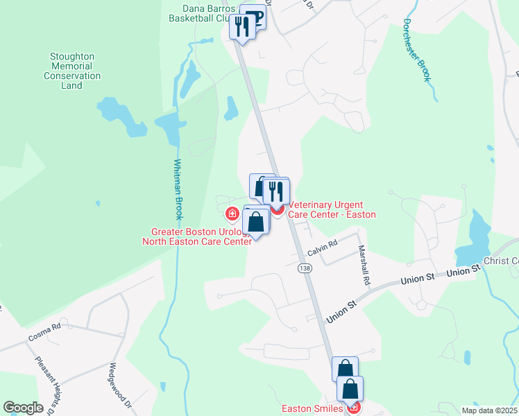 map of restaurants, bars, coffee shops, grocery stores, and more near 15 Roche Brothers Way in Bristol County