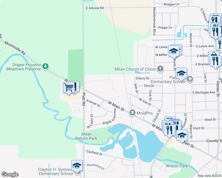 map of restaurants, bars, coffee shops, grocery stores, and more near 351 Greentree Lane in Milan
