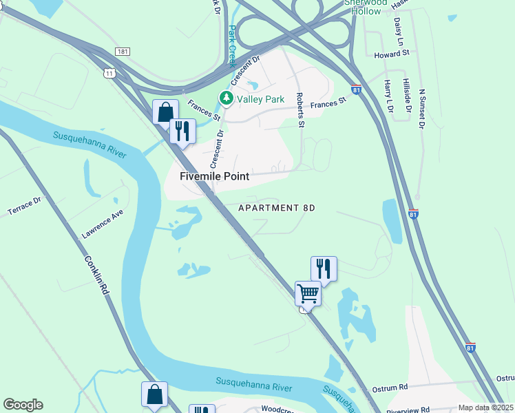 map of restaurants, bars, coffee shops, grocery stores, and more near 913 U.S. 11 in Kirkwood