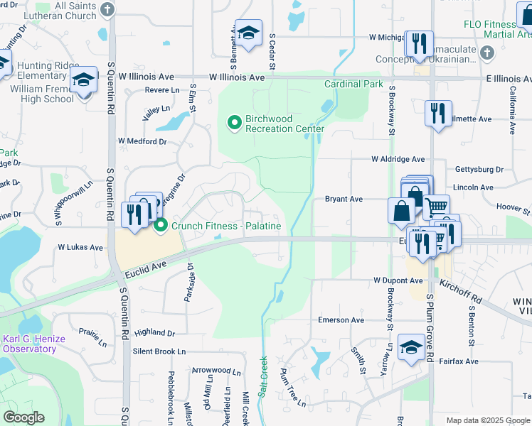 map of restaurants, bars, coffee shops, grocery stores, and more near 454 West Parkside Drive in Palatine