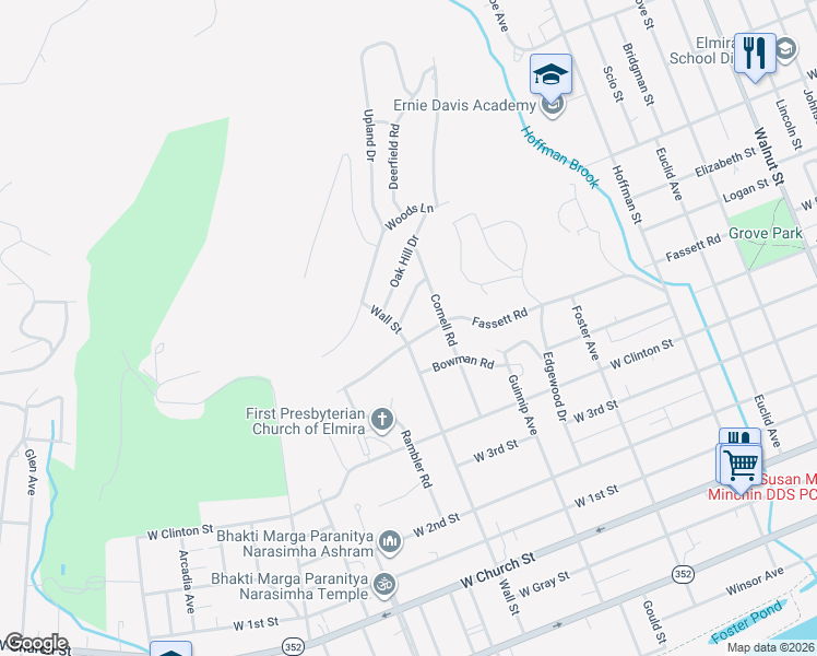 map of restaurants, bars, coffee shops, grocery stores, and more near 945 Lowecroft Road in Elmira