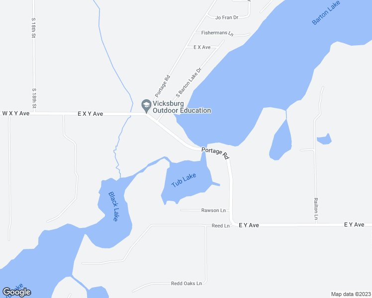 map of restaurants, bars, coffee shops, grocery stores, and more near 15648 Portage Road in Vicksburg