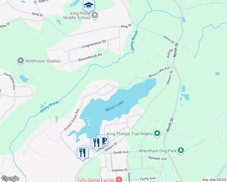 map of restaurants, bars, coffee shops, grocery stores, and more near 382 Forest Grove Avenue in Wrentham