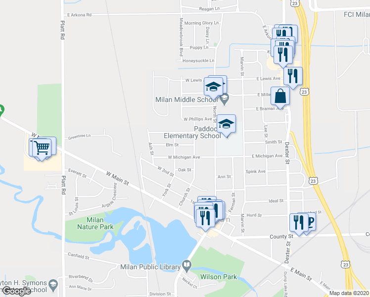 map of restaurants, bars, coffee shops, grocery stores, and more near 121 Elm Street in Milan