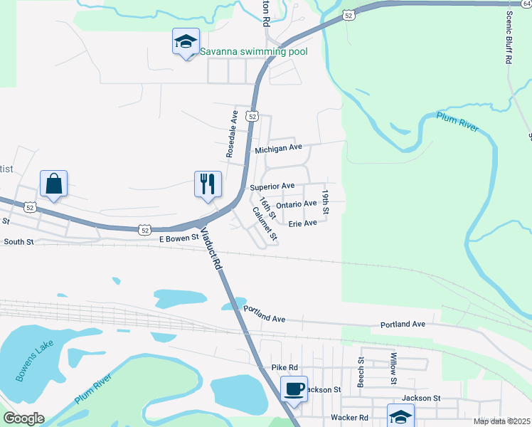 map of restaurants, bars, coffee shops, grocery stores, and more near 210 Viaduct Road in Savanna