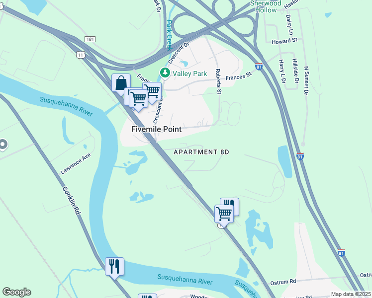 map of restaurants, bars, coffee shops, grocery stores, and more near 913 U.S. 11 in Kirkwood