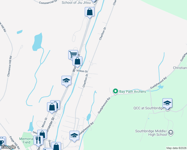 map of restaurants, bars, coffee shops, grocery stores, and more near 34 Fairmount Avenue in Southbridge