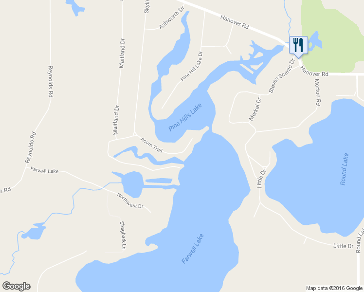 map of restaurants, bars, coffee shops, grocery stores, and more near 588 Acorn Trail in Horton