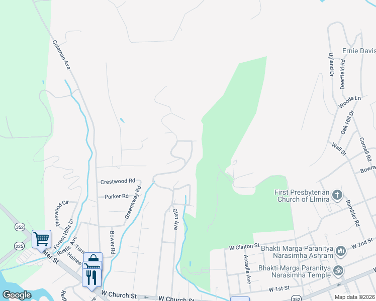 map of restaurants, bars, coffee shops, grocery stores, and more near 767 Stony Brook Road in Elmira