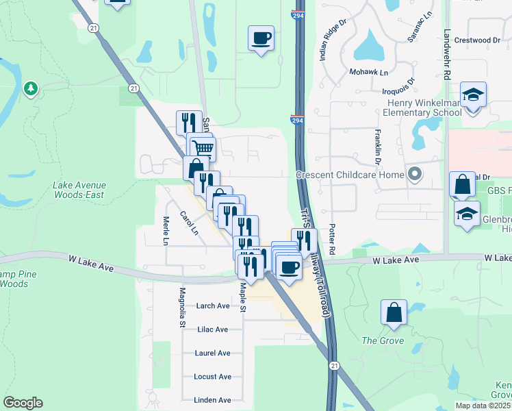 map of restaurants, bars, coffee shops, grocery stores, and more near 3731 Salem Walk in Northbrook