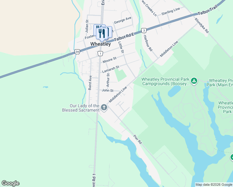 map of restaurants, bars, coffee shops, grocery stores, and more near 68 Middleton Line in Wheatley