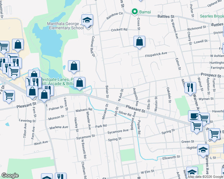 map of restaurants, bars, coffee shops, grocery stores, and more near 376 Prospect Street in Brockton