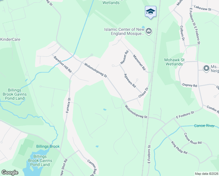 map of restaurants, bars, coffee shops, grocery stores, and more near 221 Wolomolopoag Street in Sharon