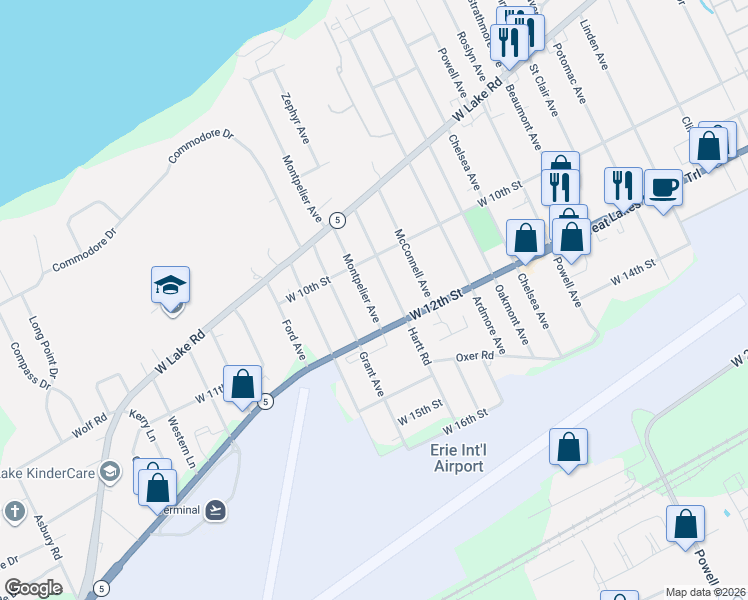 map of restaurants, bars, coffee shops, grocery stores, and more near 1103 Montpelier Avenue in Erie