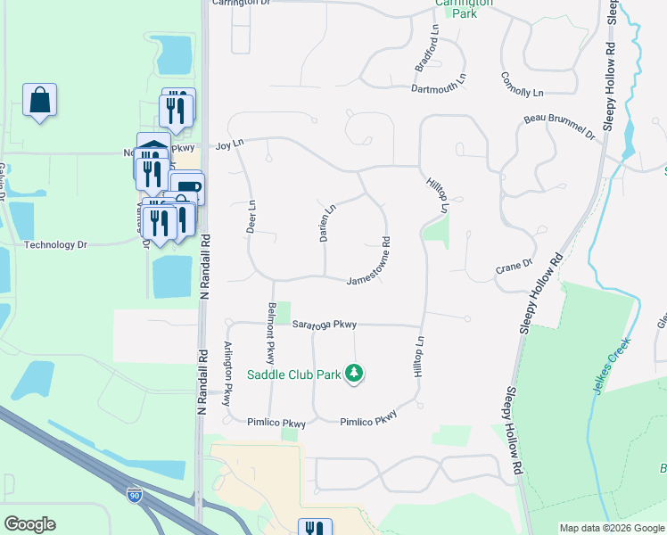 map of restaurants, bars, coffee shops, grocery stores, and more near 726 Jamestowne Road in Sleepy Hollow