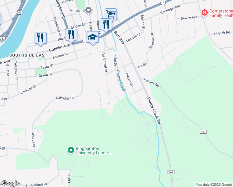 map of restaurants, bars, coffee shops, grocery stores, and more near 59 The Circuit St in Binghamton