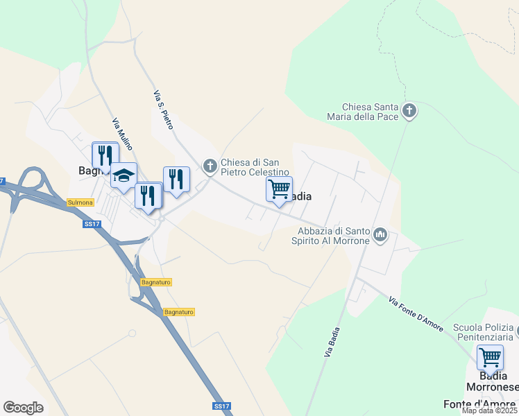 map of restaurants, bars, coffee shops, grocery stores, and more near 83 Via Caselupi in Badia-bagnaturo