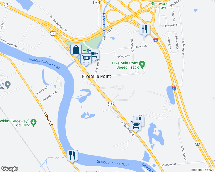 map of restaurants, bars, coffee shops, grocery stores, and more near 921 U.S. 11 in Kirkwood