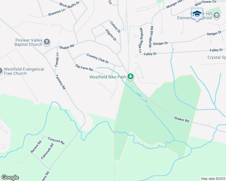 map of restaurants, bars, coffee shops, grocery stores, and more near 115 Old Farm Road in Westfield