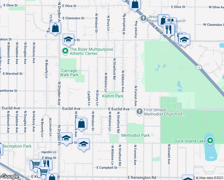 map of restaurants, bars, coffee shops, grocery stores, and more near 1616 E Hawthorne St in Arlington Heights