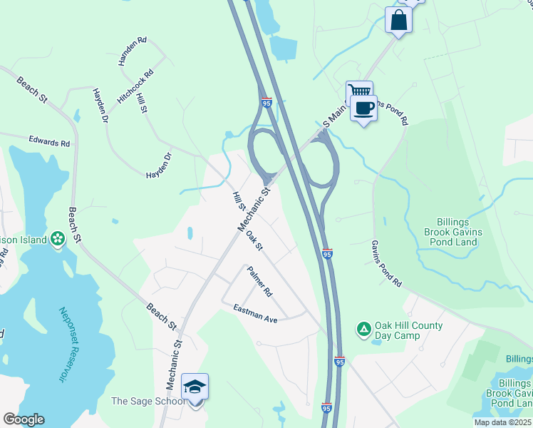 map of restaurants, bars, coffee shops, grocery stores, and more near 2 Cheryl Drive in Foxborough