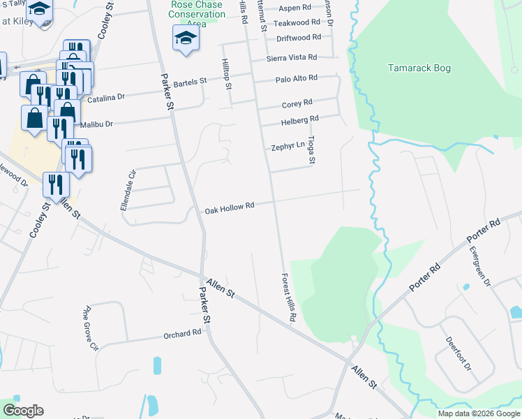 map of restaurants, bars, coffee shops, grocery stores, and more near 91 Oak Hollow Road in Springfield